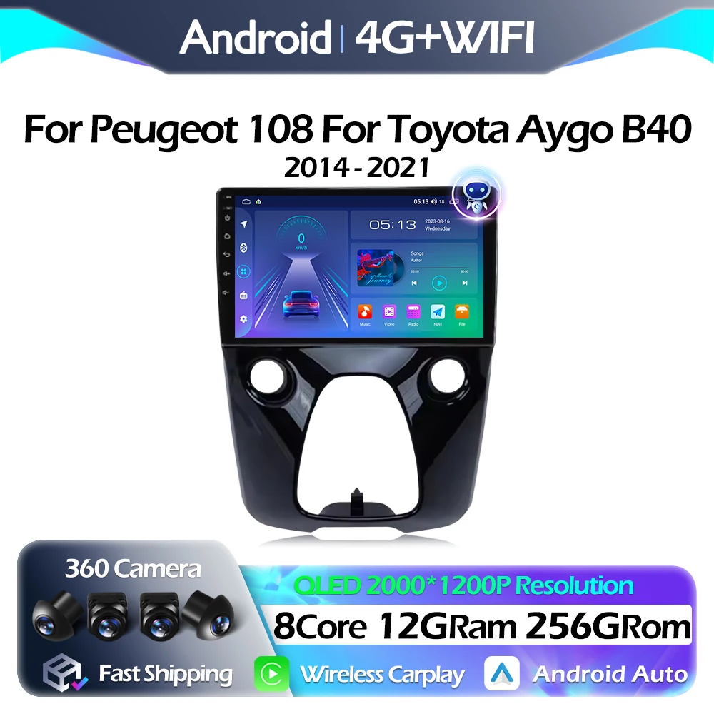 

Carplay Bluetooth For Peugeot 108 For Toyota Aygo B40 2014-2021 Multimedia Video Player Android Auto Navigation GPS WIFI
