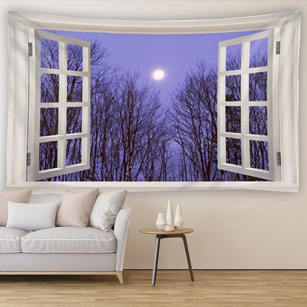 Nature Landscape Tapestry, Cozy Outside of Window Tree Scenery Tapestry Wall Hanging,for Bedroom Living Room Wall Art Home Decor