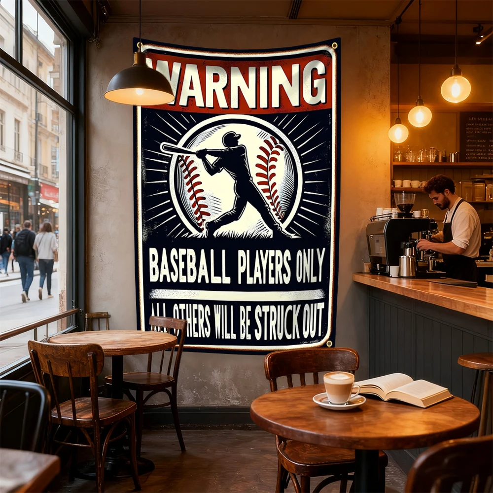 Vintage Baseball Players Only Warning Flag Funny Tapestry Wall Man Cave Decoration Digital Printing Indoor Outdoor Decor 4 Holes