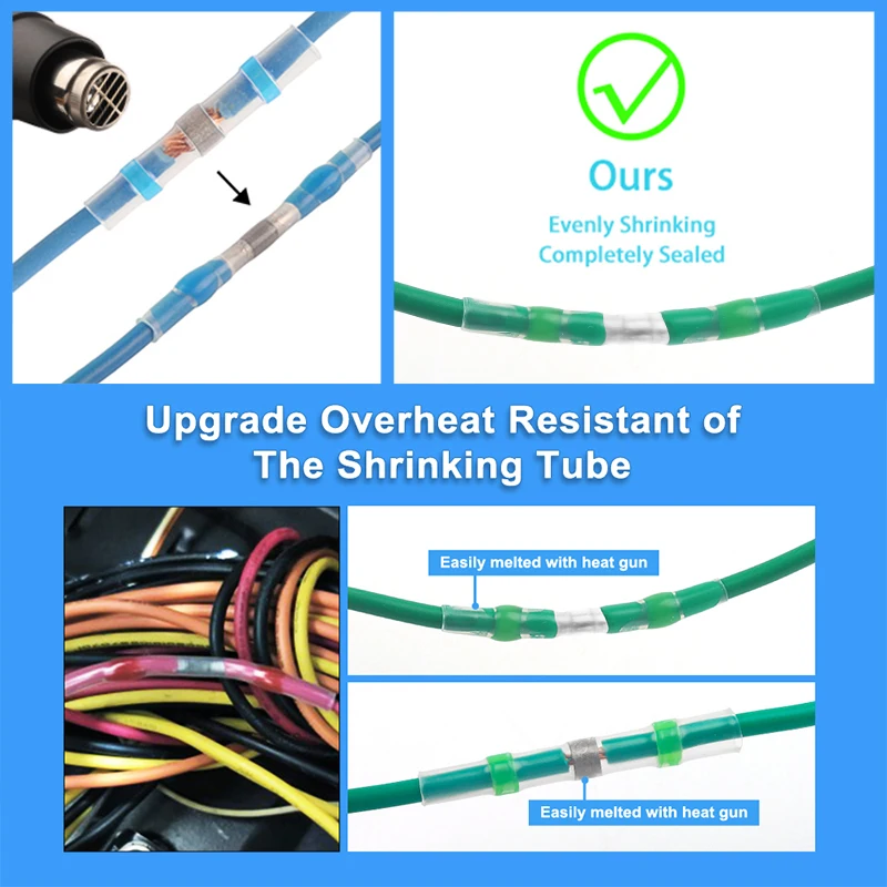 Комплект соединителей для проводов, 50 ~ 400 шт., термоусадочные изолированные клеммы для проводов 3:1, водонепроницаемый стыковой соединитель