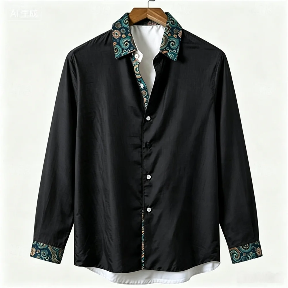 Men's long sleeved satin shirt with glossy high-definition printing, suitable for daily leisure and vacation use, fast delivery
