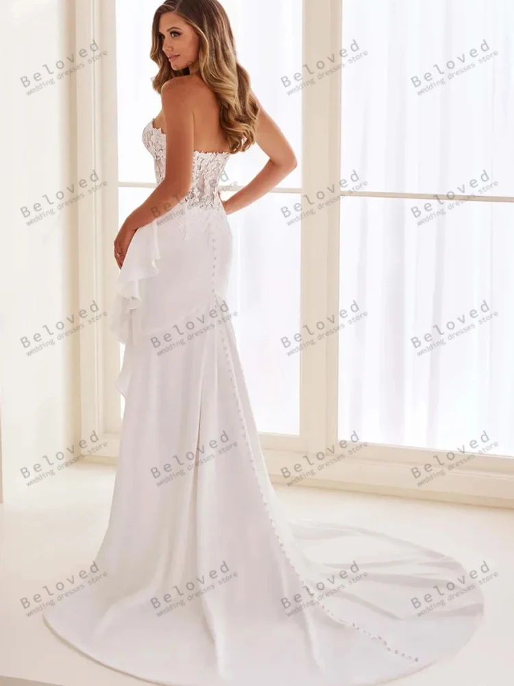 ชุดแต่งงานหรูหรา ผ้าซาติน สง่างาม ชุดเจ้าสาวลูกไม้ระบายหลายชั้น สำหรับงานเลี้ยงอย่างเป็นทางการ ชุดเดรสเจ้าสาวที่มีเสน่ห์ สามารถสั่งตัดได้