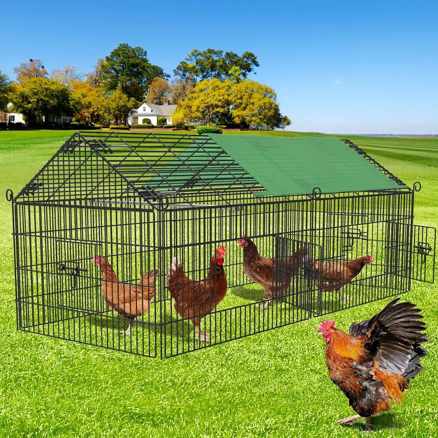 

Metal Chicken Coop, Large Chicken Run Rabbit Enclosure Pen Pet Playpen with Waterproof Cover for Yard Backyard Farm Hen Rabbit