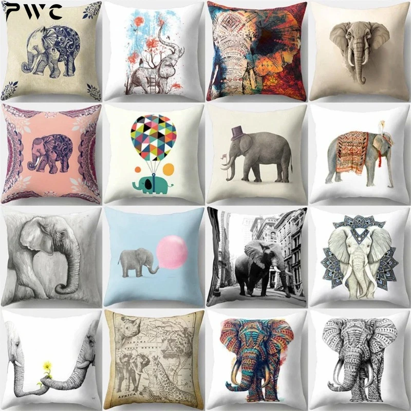 

1 Pcs Cartoon Elephants Print Throw Pillow Cover Cushion Case Home Decoration