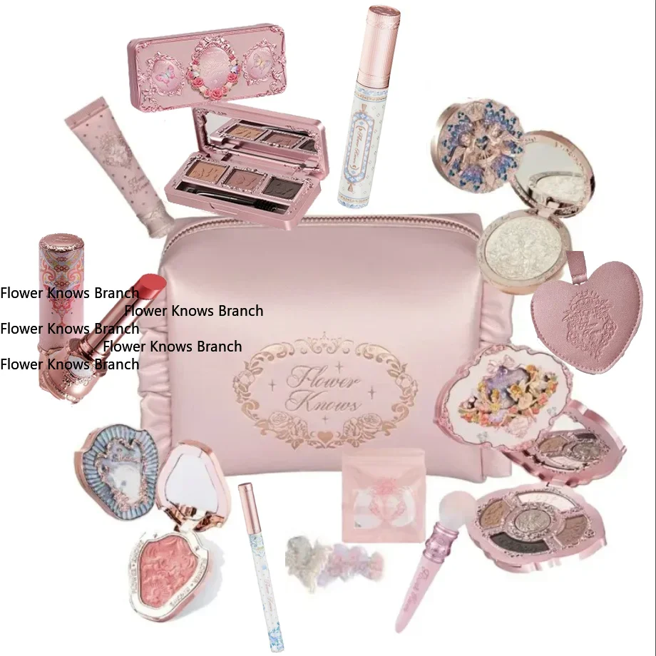 Set trucco Flowerkaren All In Flower Knows Ombretto Little Angel Evidenziatore in polvere Fard Kit lucidalabbra rococò alla fragola