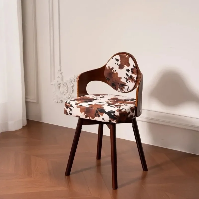 Mid Century Retro  Pattern Dining Chair Hollow Round Cutout Backrest Curved Armrest Western Style Living Room Stool