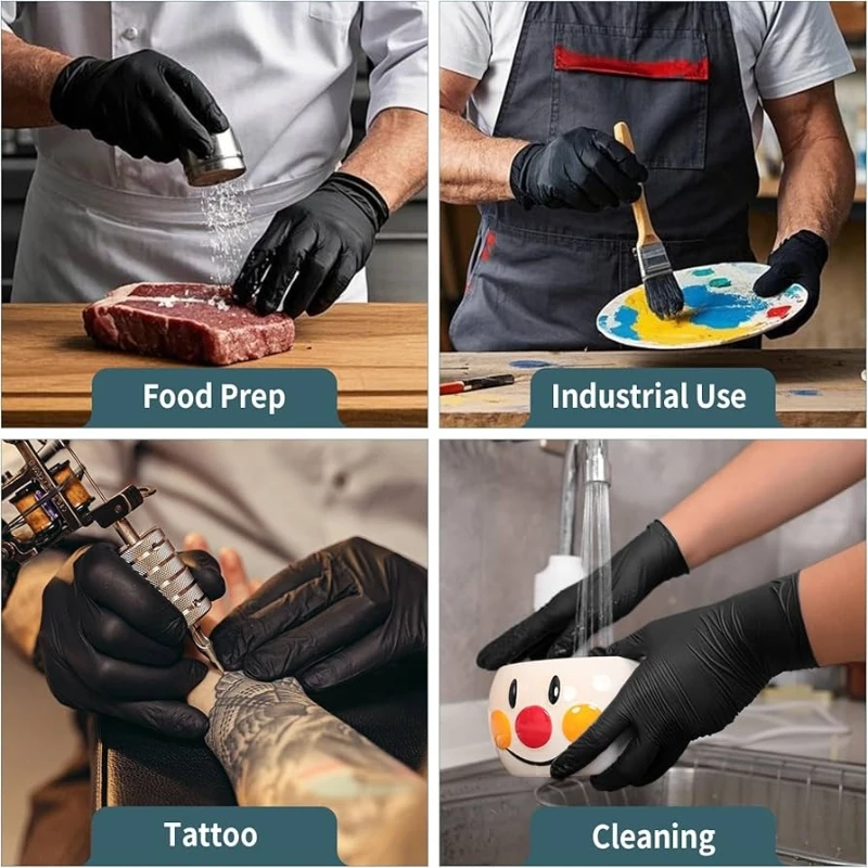 20/100PCS Black Nitrile Gloves Disposable Latex & Powder Free Non-Sterile Cleaning Gloves for Household Kitchen Mechanic Tattoo