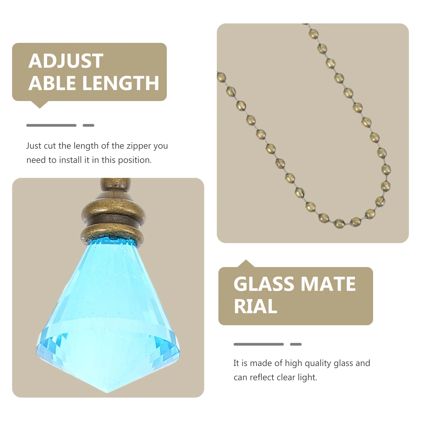 

Adjustable Glass Charm Fan Pull Chain Extension Ceiling Light Pull Chain Pendant Replacement Copper Rustproof Material