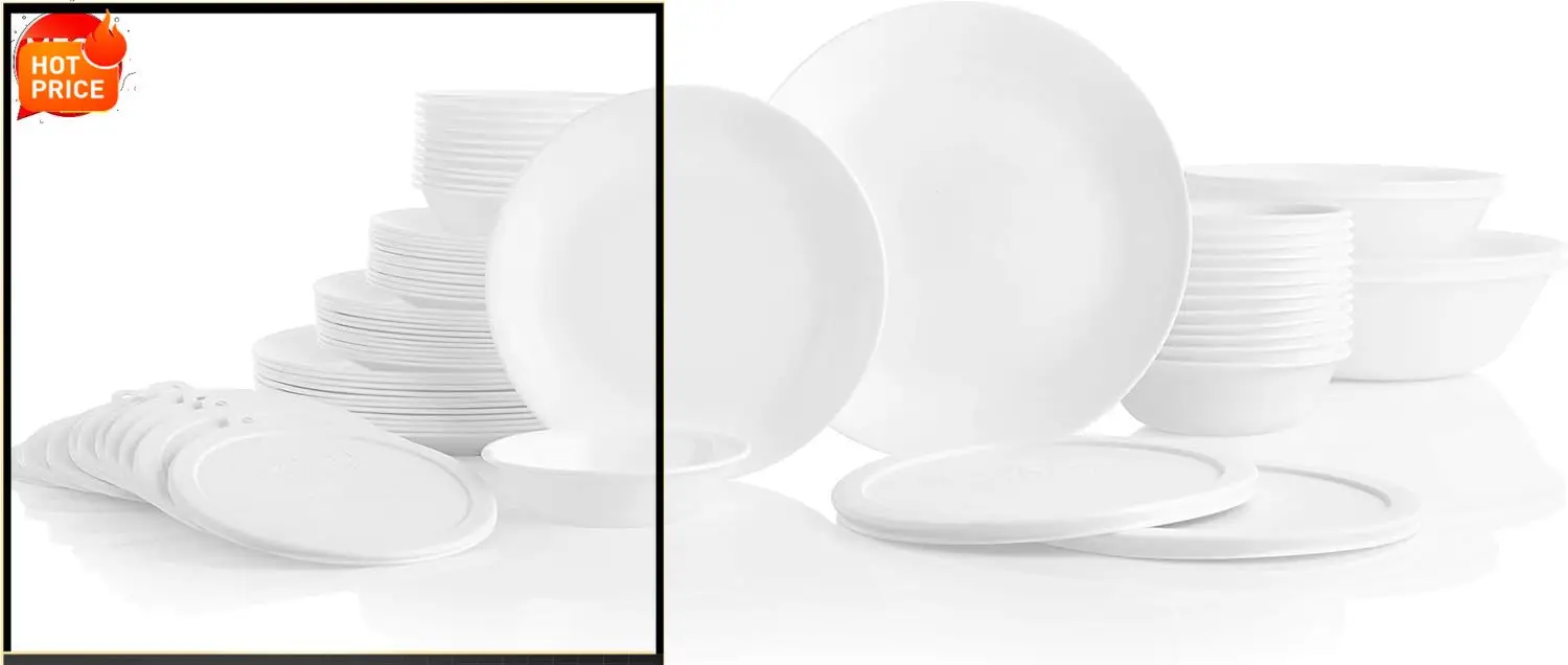

BestsellerVitrelle 78-Piece Service for 12 Dinnerware Set, Triple Layer Glass and Chip Resistant, Lightweight Round Plates and B