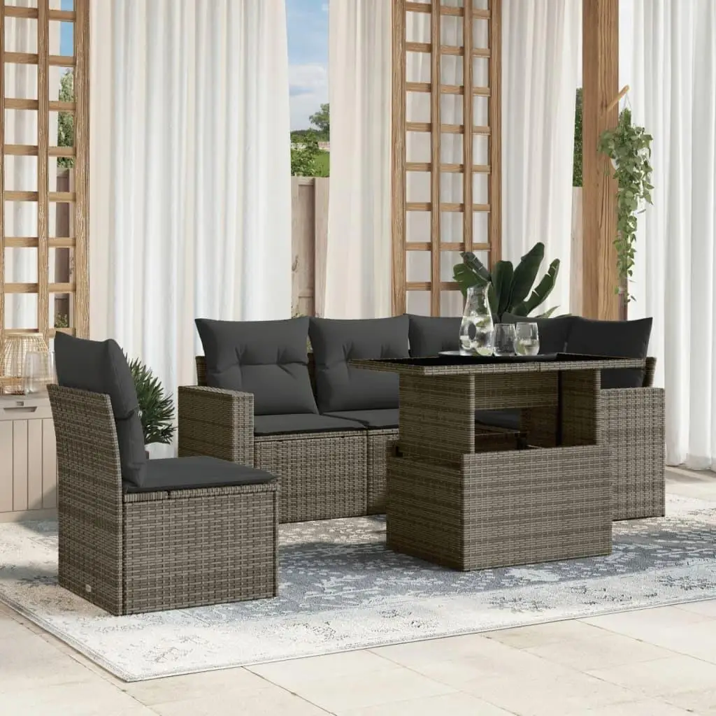 

Grey PE Rattan Garden Sofa Set for 5 People with Adjustable Armrests Outdoor Furniture
