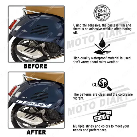 Vespa GTS 250 GTS 300 GTV 250 GTV 300 GTS250 GTS300 GTV300 GTV300 스쿠터 스티커 세트 사이드 바디 데칼 방수