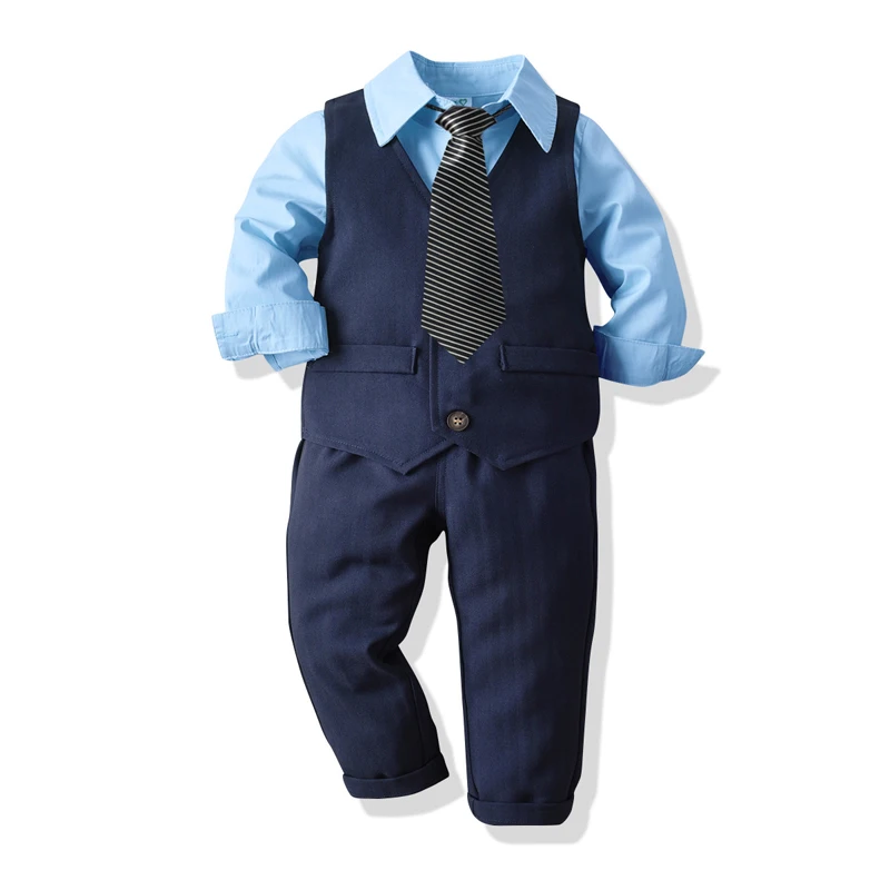 

Kids Boy Formal Suit Clothes Outfit Gentleman Set Vest + Shirt+Tie + Pants Children Day Graduation Chorus Performance Dress 4PCS