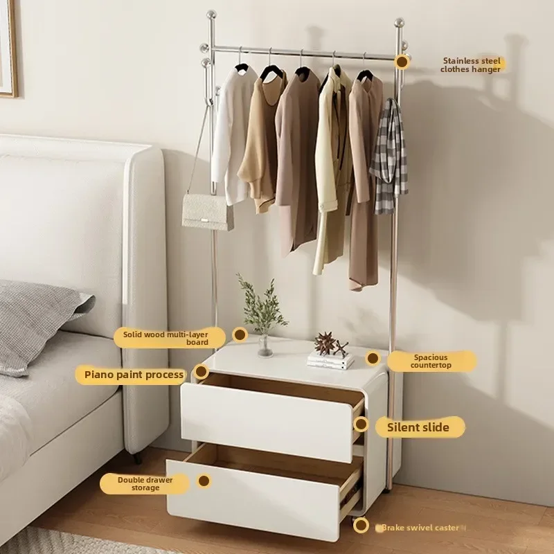 Modern Solid wood paint bedside table coat rack integrated floor bedroom modern storage cabinet sturdy and durable
