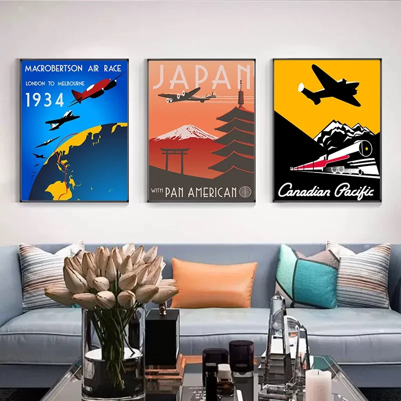 Vintage Airline Travel Poster Aircraft Canvas Poster Airplane Wall Art Pictures Home Boy's Room Decor No Frame