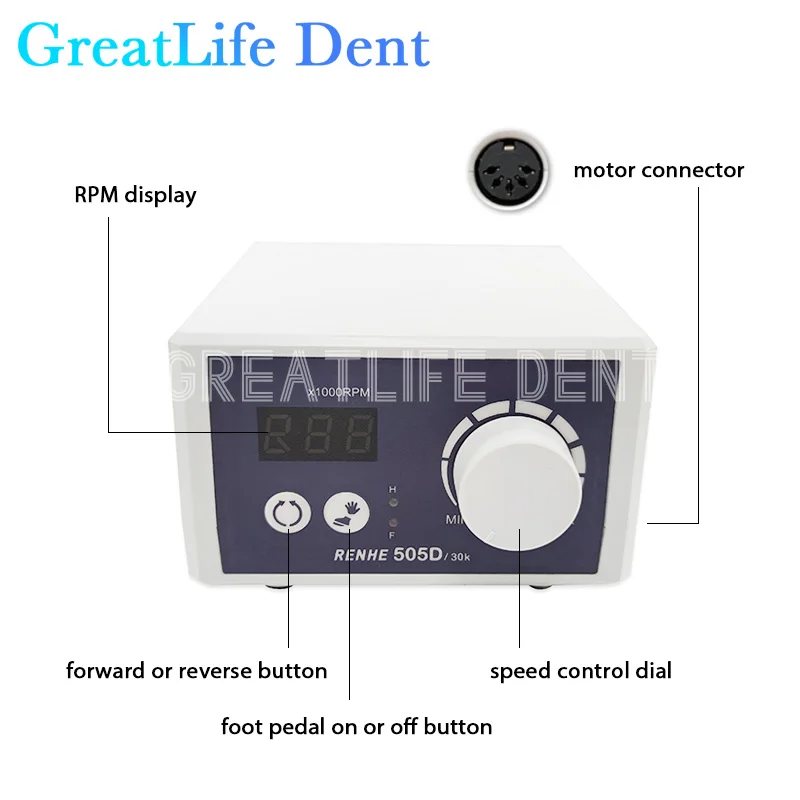 GreatLife Dent Renhe 505D 38k 80W 38000RPM Dental Nail Drill Jewelry Drills Polisher Machine High Speed Strong Motor Micromotor