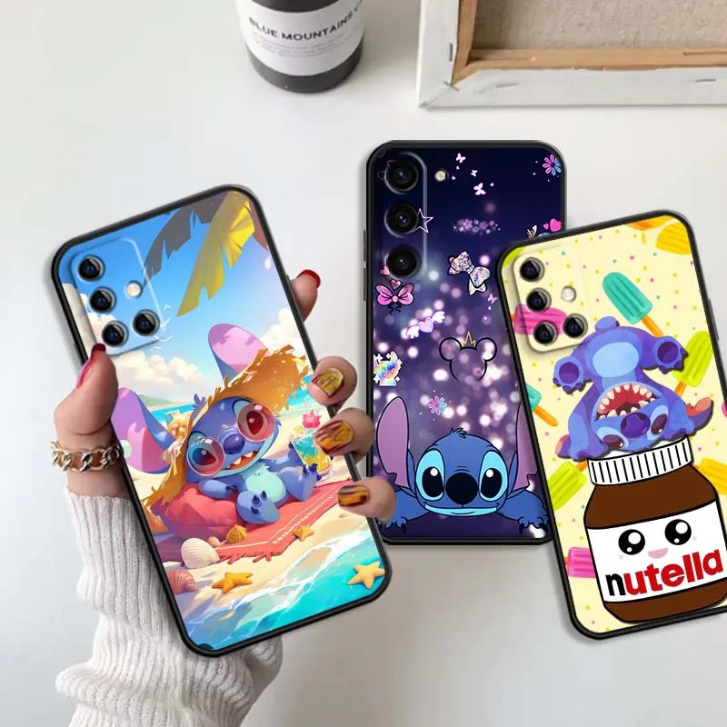 

Cool Lilo&Stitch Anime For Samsung Galaxy S25 S24 S23 S22 S21 S20 S10 Ultra Plus FE 5G Black Soft TPU Cover Phone Case
