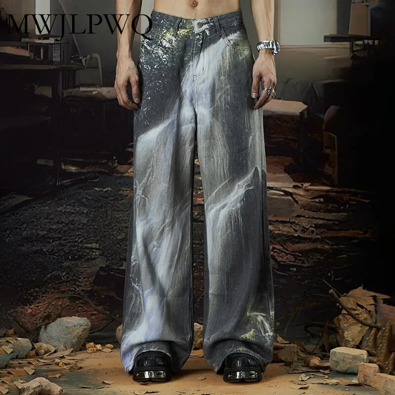 

MWJLPWQ Niche Design 3D Printed Street Style Jeans Men's Casual Loose Trousers Full Length Wide Leg Pants 2025 Autumn New 010953