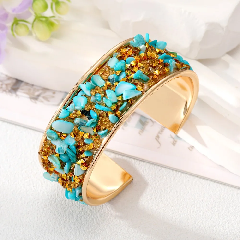 

Simple Bohemian Wide Open Bangle Zircon Rhinestone Cuff Bangles Adjustable Stone Exaggerated Bracelet Gift