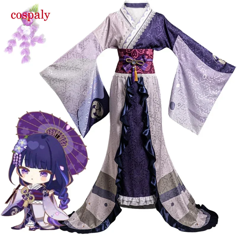 A Raiden Shogun Cosplay Costume Anime Game Genshin Impact Fantasy Women Kimono Dress Halloween Clothing For Disguise Ladies Coff