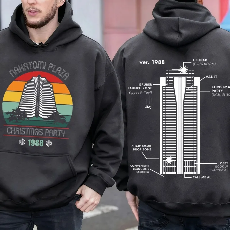 Felpa con cappuccio Hip Hop Nakatomi Plaza Die Hard Movie Festa di Natale 988 Felpa per il tempo libero Bruce Willis Felpa con cappuccio comoda streetwear