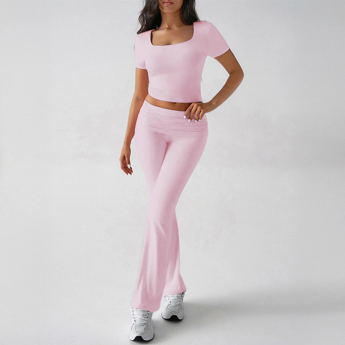 Diyun 2025 الربيع والصيف عبر الحدود Y2K الترفيه الرياضة نمط بلون السرة تي شيرت السراويل الطويلة مجموعة الملابس النسائية