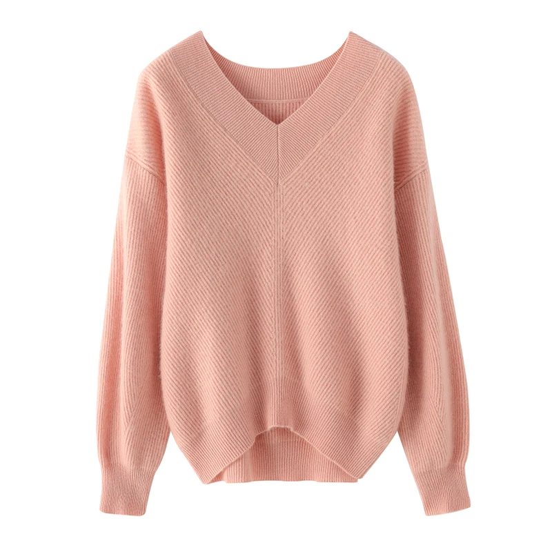 WinvyNee Women Clothing Cashmere Merino Wool Sweater Long Sleeve V Neck Wool Loose Casual Soft Warm Oversized Pullover A1054011A