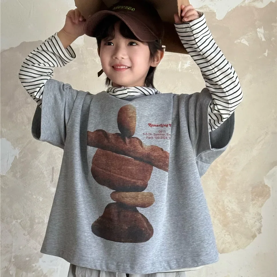 

2025 Children's Clothing Spring Summer Collection Children's Short Sleeved Trendy Style French Stick Bread Short Sleeve