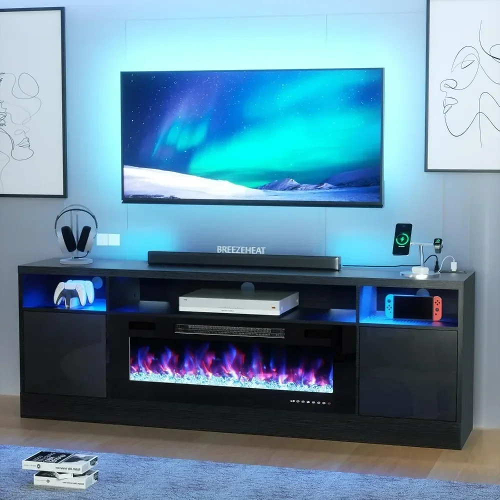 Electric Fireplace TV Stand-Led Entertainment Center-70 Inch Fireplace-Living Room Cabinet with Storage for TVs Up to 80 Modern