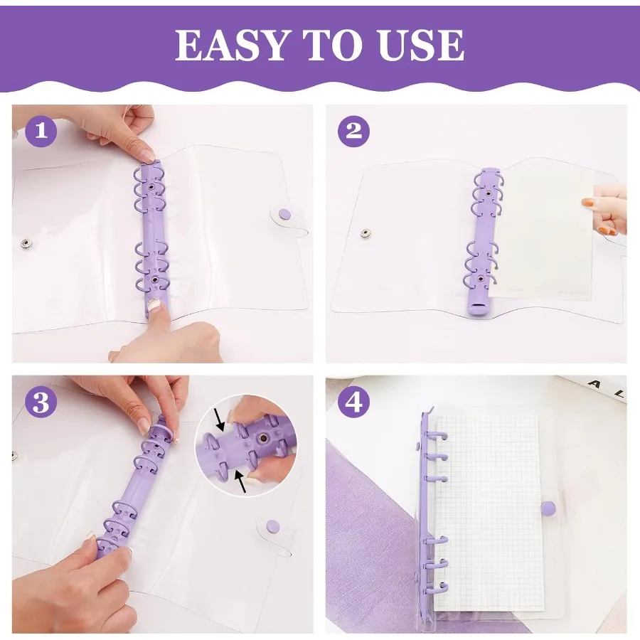 6 Pack PVC A6 Binder Transparent 6 Ring Binder Clear Soft PVC Notebook Cover Budget Planner Folder Cover with Sp Button