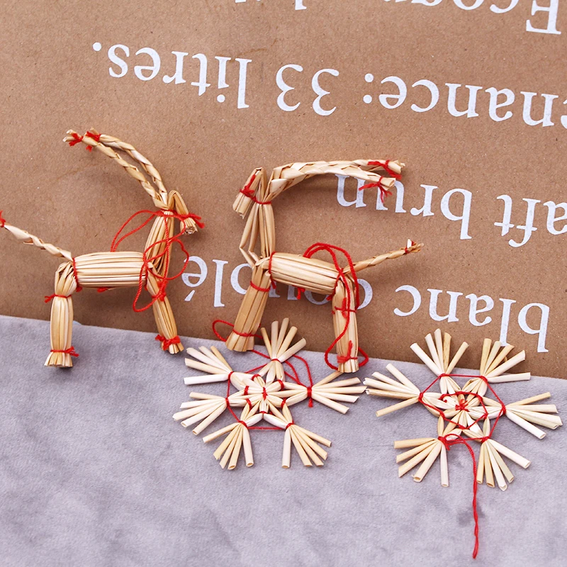 6pcs Christmas Straw Crafts Party Decoration Miniature Scene Xmas Tree Decorations Doll House