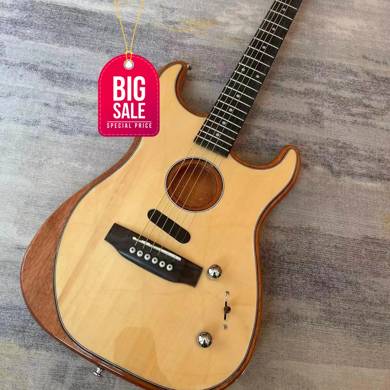 STYU Natural Wood Acoustic Electric Hybrid Guitar Built-in Pickup Acoustic and Electric for Fingerstyle Singing