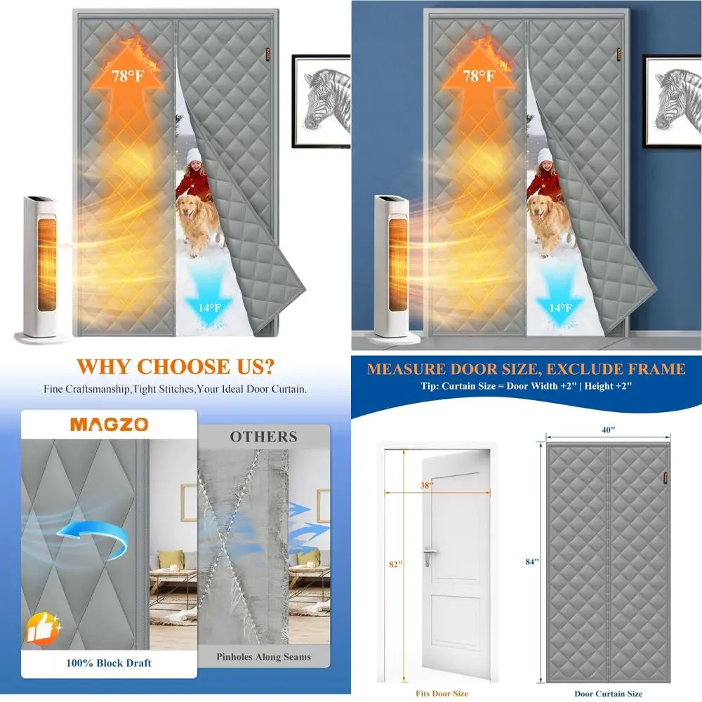 

Дверная штора с термоизоляцией, 38 x 82, улучшенный Оксфорд из плотного хлопка, устойчивая к атмосферным воздействиям изоляция, серый