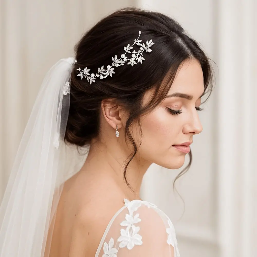 لامعة كريستال لؤلؤة الشعر الكرمة كريستال لؤلؤة الزفاف عقال مع دبوس الشعر الحلي أزياء الزفاف هيرباند