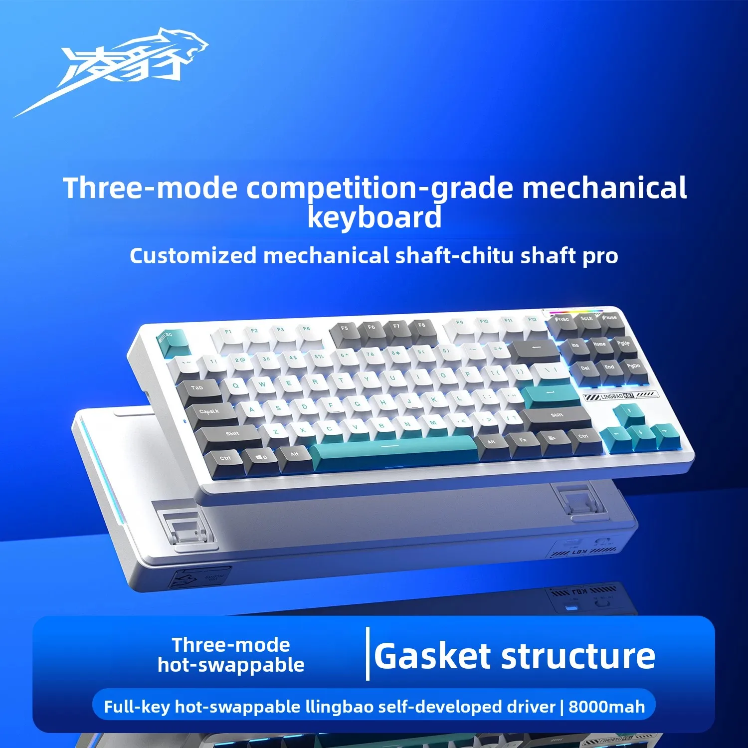 AulaLingbao K98 Mechanical Keyboard Tri Mode Hot Swap Gasket Wireless Keyboard 8000mah For Pc Accessory Game Keyboard 14