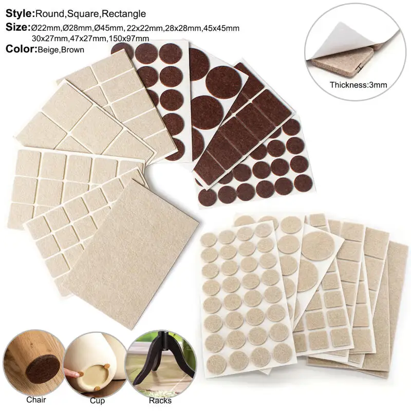 5~120PCS Felt Chair Leg Pads Round Square Floor Protector Self Adhesive Furniture Pads Mute Bumper Pad Home Furniture FeetS Mat