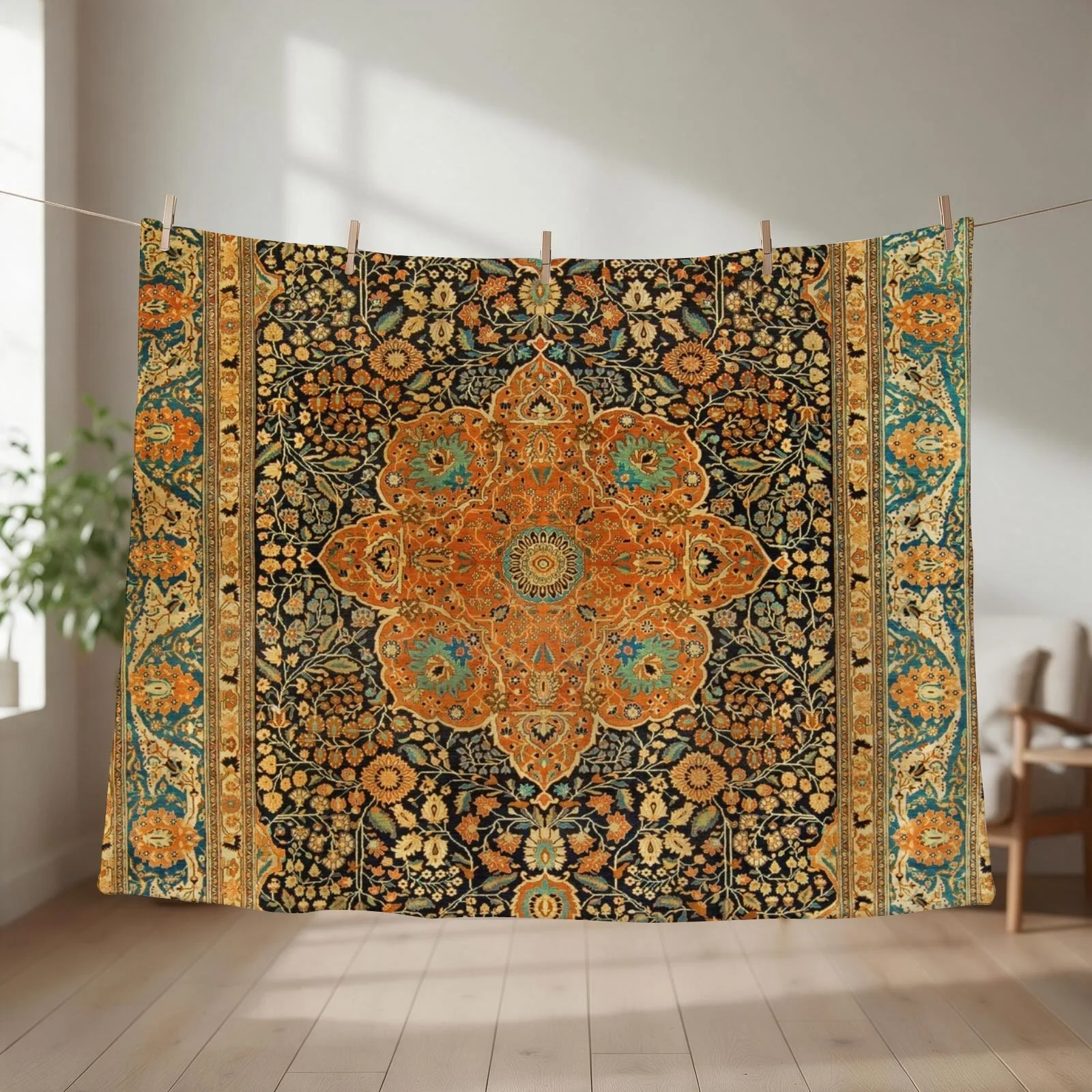 Antique Mohtashem Kashan Persian Rug Print Throw Blanket For Baby Warm christmas gifts for winter Blankets