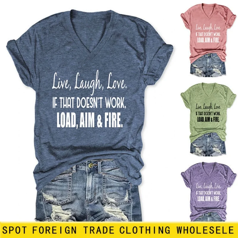 

Summer versatile letter-print V-neck short-sleeved T-shirt for women - stylish and unique design top