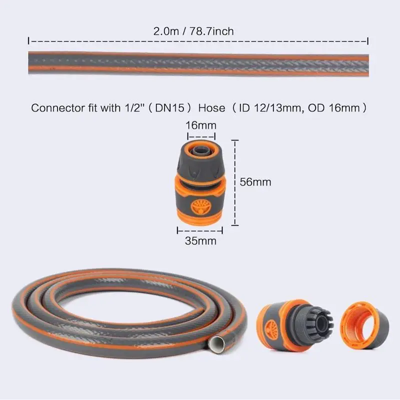 1 Set 1/2 Inch Extension With Shower Nozzle 2m/6.56ft Quick Connect Garden Hose For Watering Pet & Car Washing