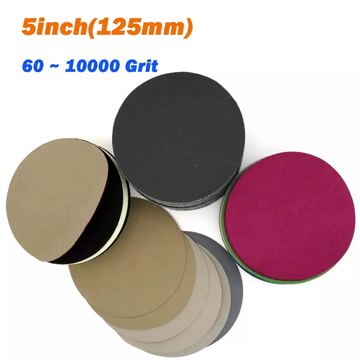

5inch(125mm) Hook Loop Sanding Discs 60 - 10000 Grit Wet Dry Sandpaper Hook and Loop Sanding Disk Abrasive Polish Pads