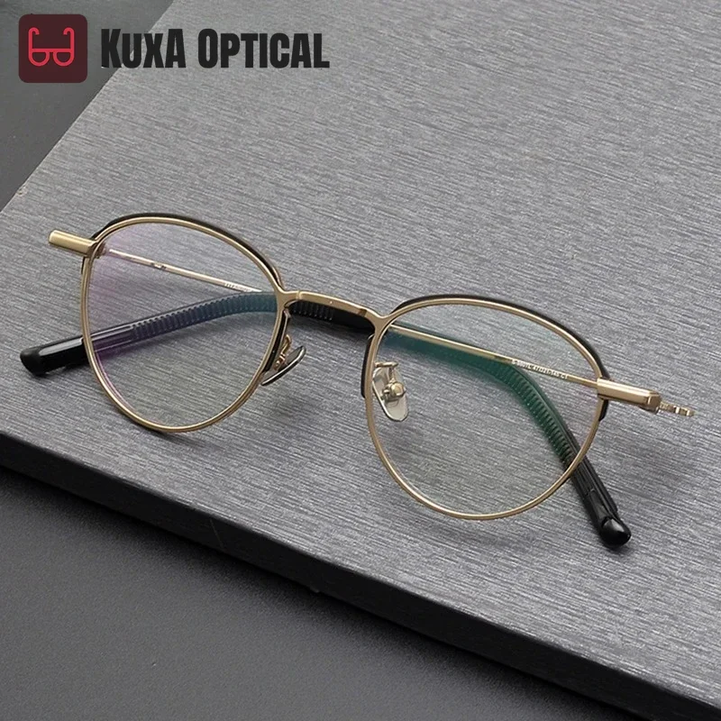 

KUXA Ретро круглые очки из чистого титана женские и мужские очки оптические Gafas модельер оправы унисекс
