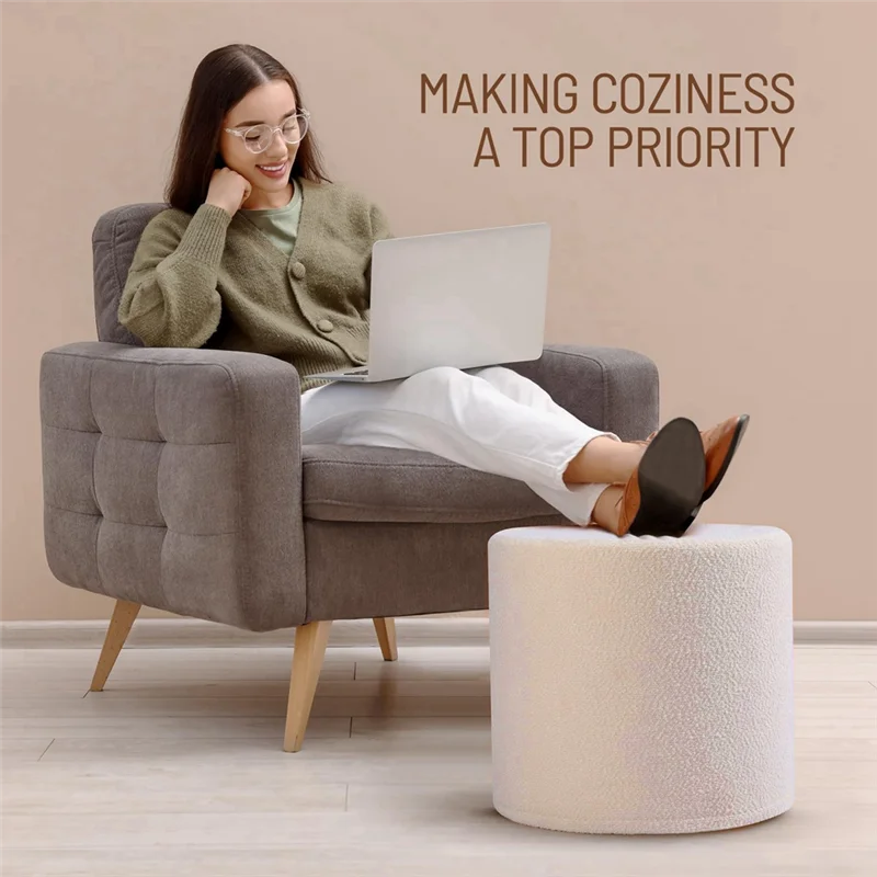 

PORK-Soft Ottoman Pouf - Comfort Foam Foot Rest For Living Room, Desk, Couch - White