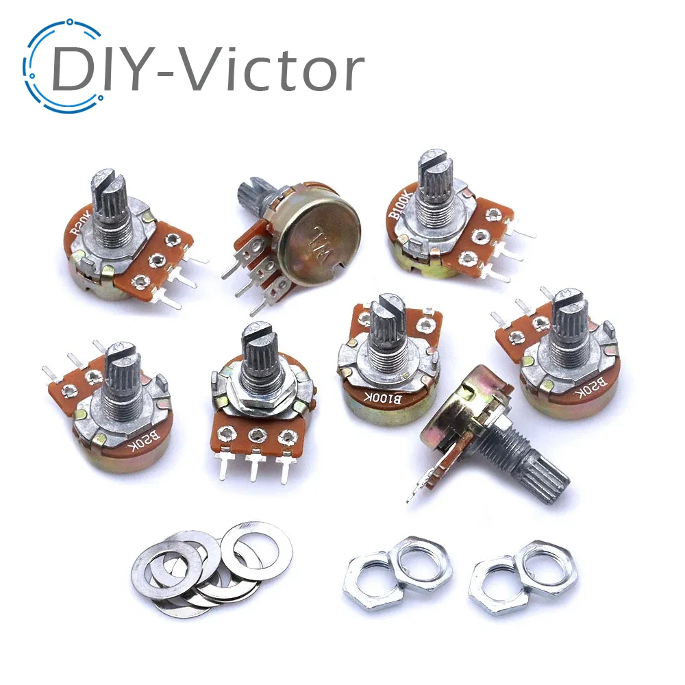 WH148 Linear Potentiometer 15mm Shaft With Nuts And Washers 3pin WH148 B1K B2K B5K B10K B20K B50K B100K B250K B500K B1M