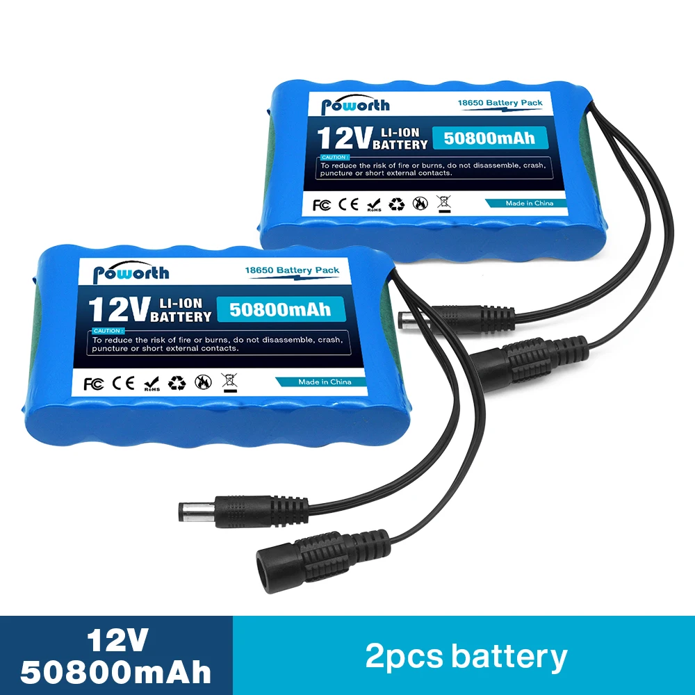 

Battery 12V 50Ah / 50800mAh Li-ion Rechargeable Battery Pack - Complete with Smart Charger for CCTV and Portable Applications