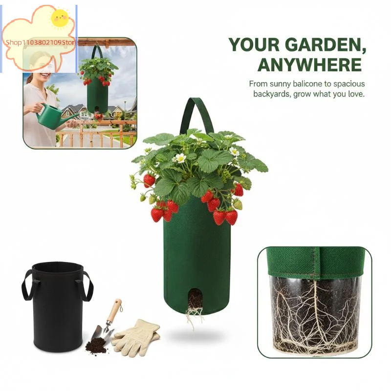 【HT】【HT】Felt Hanging Tomato Grow Bag Upside Down Tomato Planter Multifunction Strawberry Vegetable Flower Plant Grow Bags