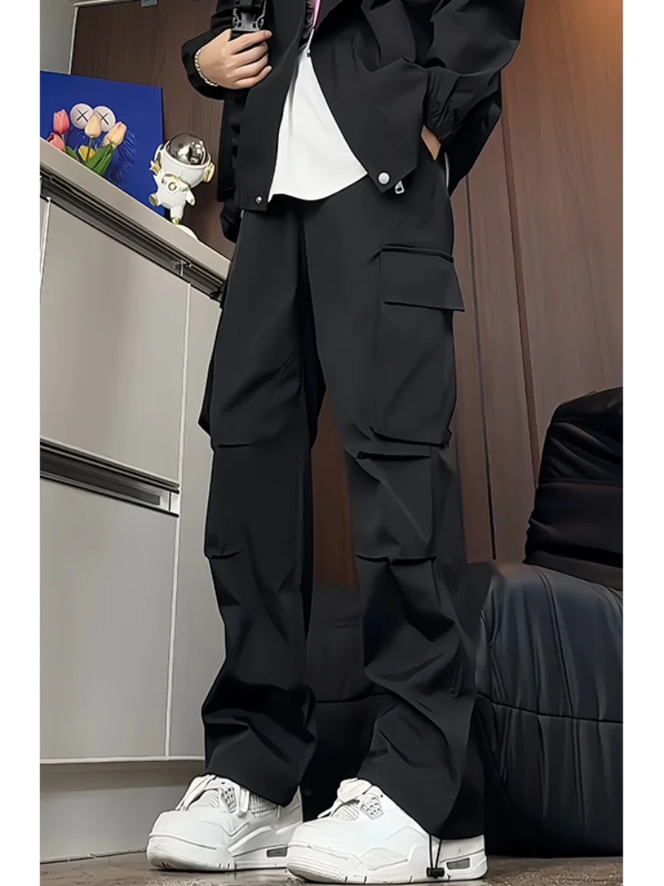 

Qui Dry Men's Work Trousers Summer Thin Pleated Loose Straight Leg Pants Drapey Wide Leg Casual Long Trousers