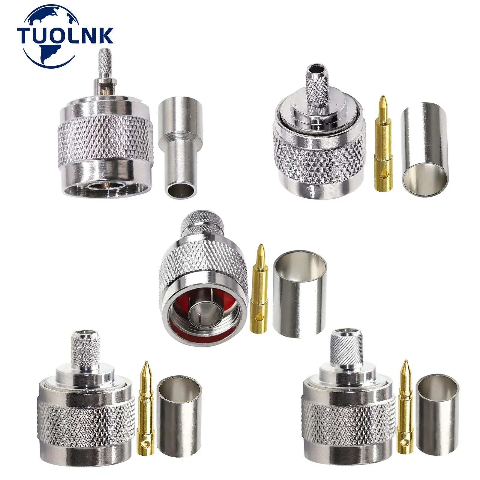 N Type Crimp Connector N Male Plug Adapter for RG316 RG58 RG8X 5D-FB lmr400 50Ohm Low Loss  RF Coaxial Connector 5pcs/Lot