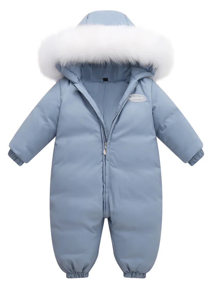 2024 Baby Winter Jumpsuit Real Raccoon fur Waterproof Baby Girl Snowsuit Toddler Boy Winter Romper Infant overalls Down Jacket