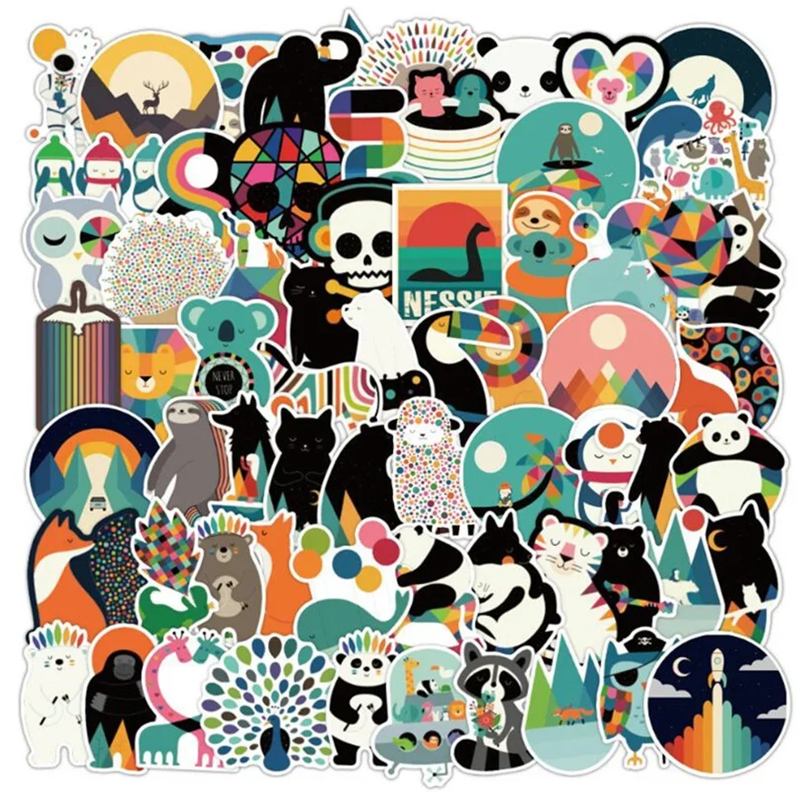 만화 귀여운 동물 그래피티 스티커, 노트북 스케이트보드 기타 컵, 자전거 여행 가방 장식, 냉장고 도매, 10 개, 30 개, 50 개