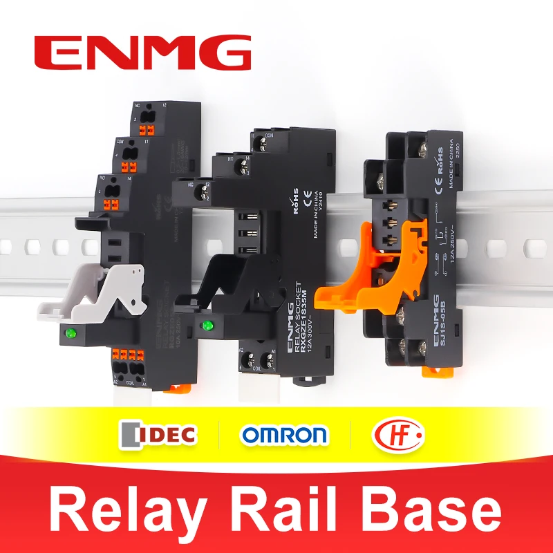 ENMG DIN Rail Relay Base - RXG-ZE1S-35M, RGZE05P (5-Pin), RGZE08P (8-Pin), SJ1S-05B Touch-Proof Screw Terminal Base Barrier-Type