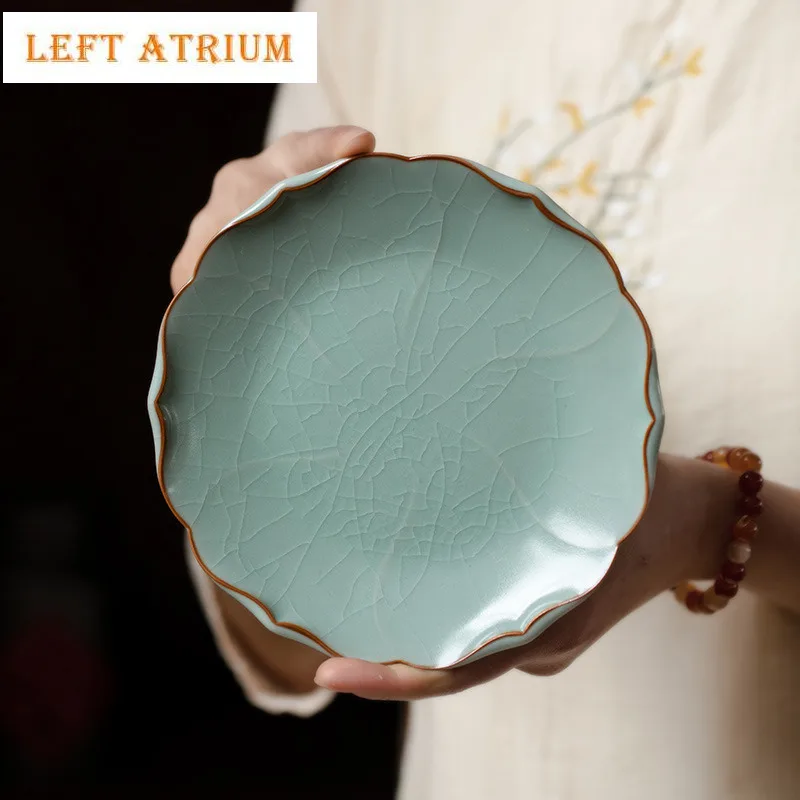 

Azure Ru Kiln Lotus Pot Bearing Holder Teapots Dessert Serving Trays Dry Soaking Table Tea Tray Coaster Teaset Fruit Snack Plate